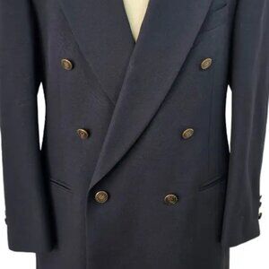 PIERRE CARDIN Men's Dark Blue Navy Double 100% Wool Breasted Classic Blazer
